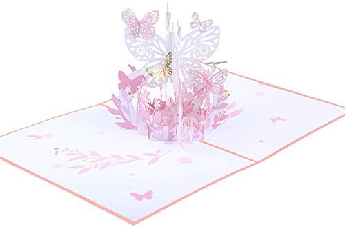 Miniatura 2 de MOCO PAPER Tarjeta de cumpleaños de flores de mariposa rosa emergente 3D, tarjetas de felicitación, regalo de mariposa con sobre para mujeres,