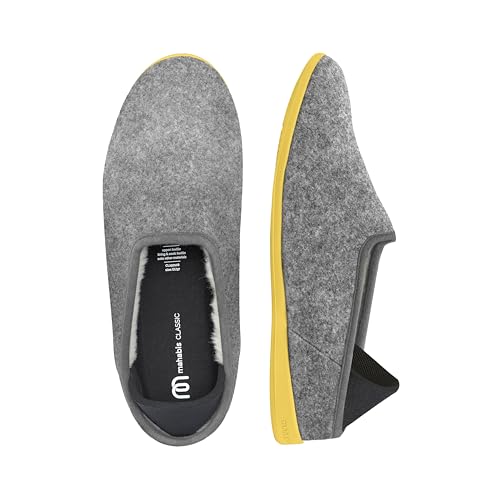 mahabis | Unisex Slippers | Classic Collection | Premium Comfort With Refined Design & Support | Supreme Wearability & Heat Controlled | 100% Wool Lining | Light Grey & Yellow | Size 7