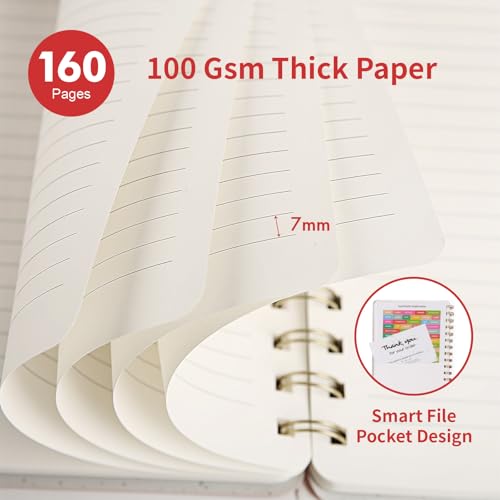 Image of Spiral Notebook-5.75 inch x 8.125 inch College Ruled Journal with Inner Pockets and 160 Pages,PU Leather Cover Business Journal, Twin-Wire Binding Notebook Perfect for Office & Home School Supplies Dark Red