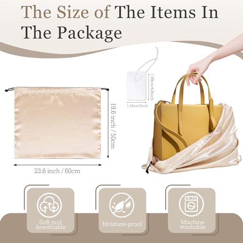 Vonty 3 Pack Silky Dust Bags for Shoes and Purses, Satin Drawstring Bag for HandBags Boots - Beige Shoe Bag Silk Dust Cover Bag Protector Travel Storage Pouch(23.6 x 19.6 In)3