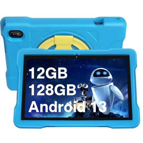 Image of Kids Tablet, 10 inch Android 13 Tablets for Kid Toddler 12GB+128GB 6000mAh Tablet with Shockproof Case 5G WiFi Google Kids Space Parental Control 1280 x 800 HD Touchscreen Dual Camera 1TB Expand -Blue