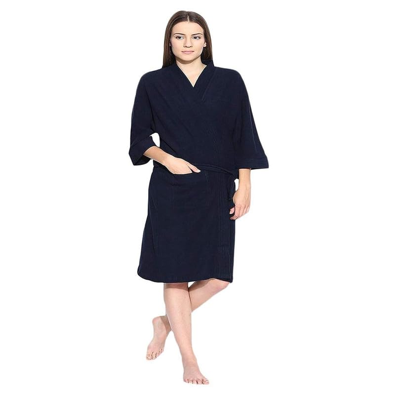 FILMAX® Originals Unisex 100% Cotton Towel Terry Solid Long Sleeve Bath Gown for Swimming, Beach, Party, Spa Bathrobe (FX1-5402_Navy Blue_XXL) 4