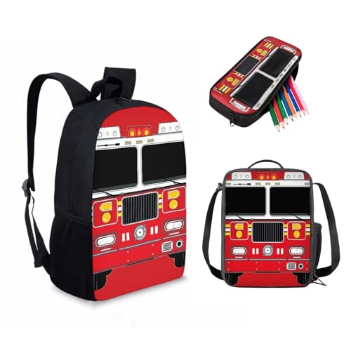 Novelty Fire Truck Car Bacpack for Teens Boys Backpacks for School Large Capacity Insulation Lunch Bag With Pencil Case for Elementary Middle School2