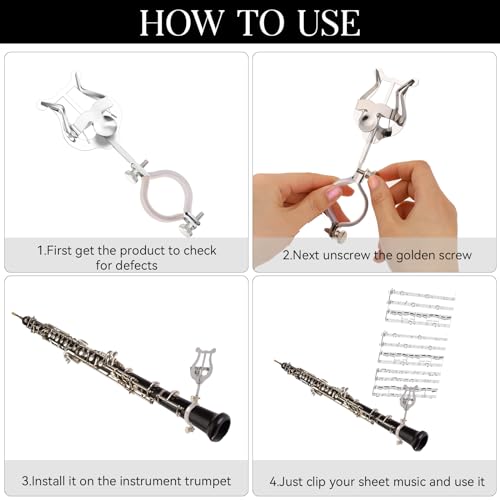 Clarinet Lyre Trumpet Lyre Trumpet Music Holder Lyre Clarinet Marching Clip for Marching Band Clips Trumpet Marhing Music Clip Instrument Accssories Holder Stand Silver - Thumbnail 2