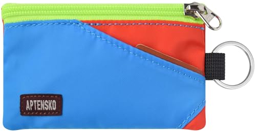 Image of RFID Blocking Travel Wallet with Adjustable Lanyard, Small Nylon Zipper Pouch and Badge Holder for ID, Credit Cards, Cash, Keys, Commuters (SkyBlue+BlazingOrange)