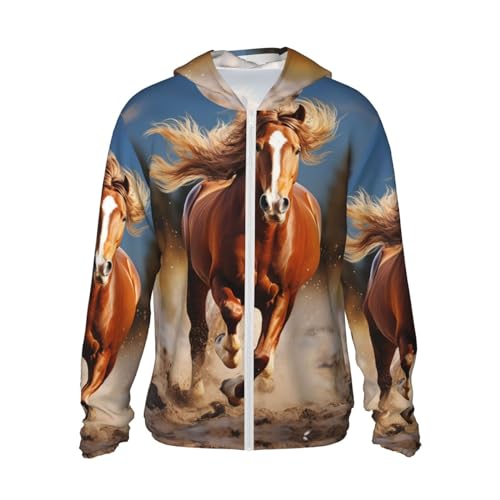 Sun Shirts Red Runing Horse Printed Sun Protection Hoodie Rash Guard Shirt Long Sleeve Fishing Running Outdoor