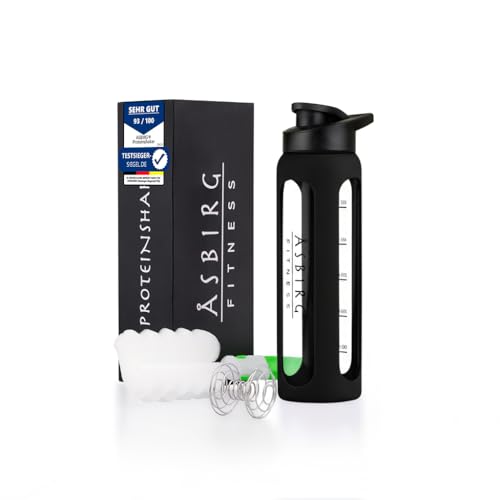 Asbirg | Glas Protein Shaker 700ml – BPA-frei, auslaufsicher & robust – Eiweiß Shaker mit Mixball aus Borosilikatglas – Trinkflasche für Fitness & Sport | Schwarz Asbirg | Glas Protein Shaker 700ml – BPA-frei, auslaufsicher & robust – Eiweiß Shaker mit Mixball aus Borosilikatglas – Trinkflasche für Fitness & Sport | Schwarz