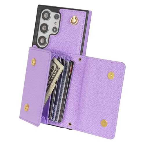 Coque portefeuille Samsung S26 Plus en cuir mat violet haut de gamme