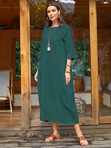Image of Celmia Autumn Solid Loose Long Maxi Dress Cotton Caftan