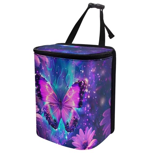 Image of KEIAHUAN Purple Butterfly Foldable Hanging Car Trash Can for SUV Truck Van Automotive Vehicle Garbage Cans Large Capacity Garbage Bin for Travel Camping Office