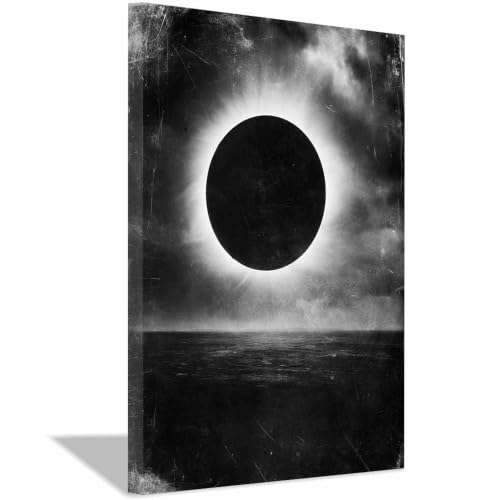 Peinture toile noir et blanc éclipse océan déco 40x60cm