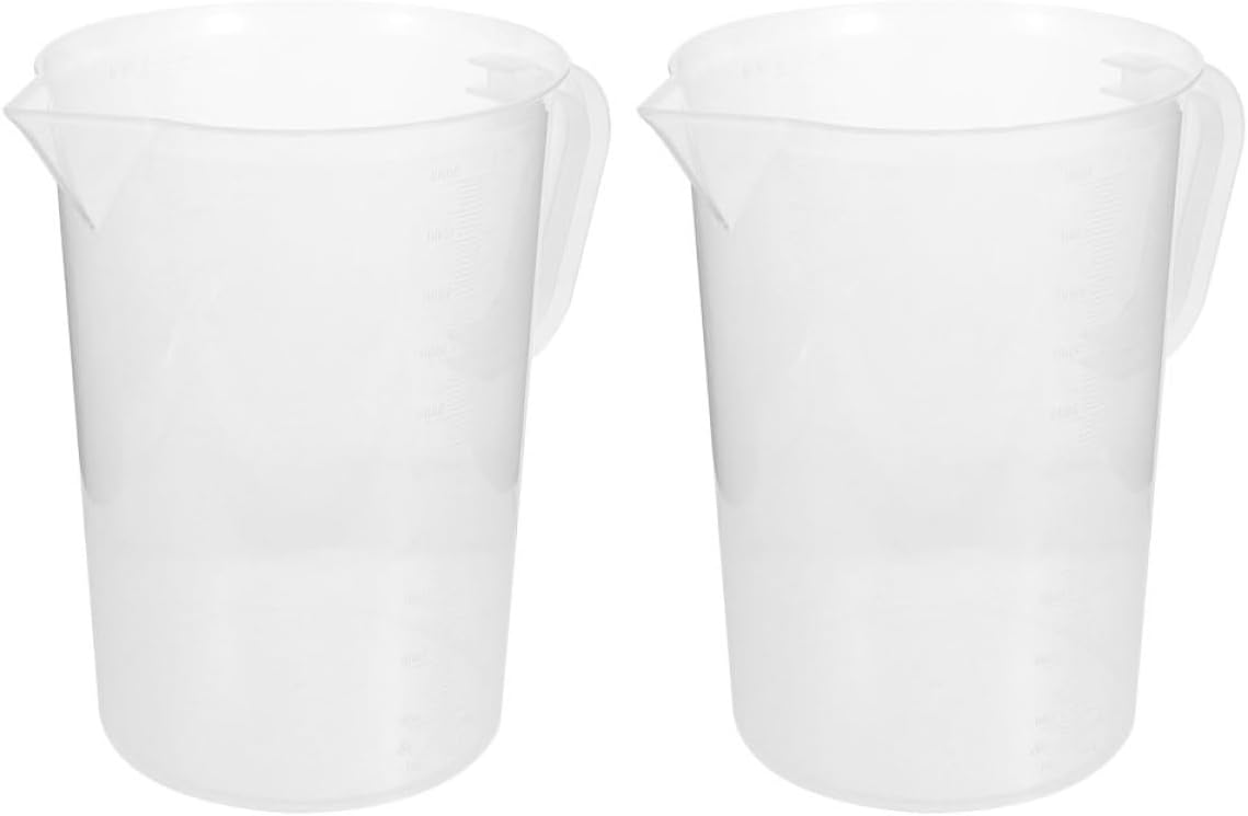 2pcs Heavy Duty Plastic Graduated Measuring Cups 5000ml with Double-sided Scale and Handle, High Temperature Resistant Liquid Measuring Pitchers for Camping and Kitchen Use
