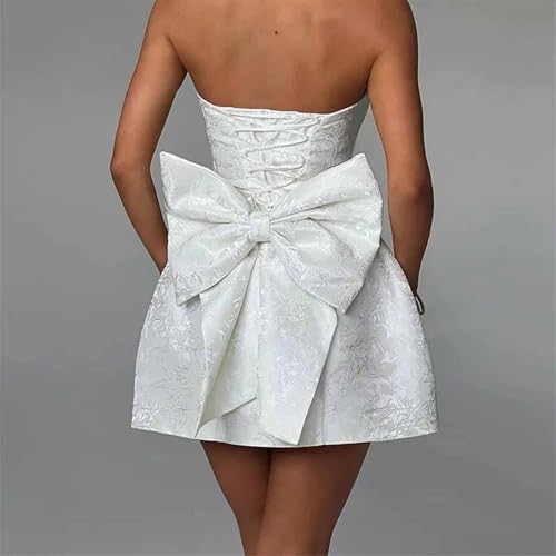 Jacquard Satin Strapless Homecoming Dresses for Teens A-Line Short Prom Cocktail Party Mini Dress with Bow2