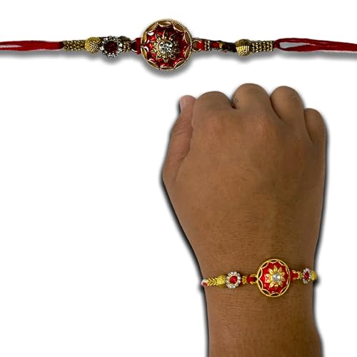 Image of inchPremium Rakhi for Brother | Handcrafted Raksha Bandhan Rakhi Bracelet for Bhaiya | Designer Traditional Rakhi Thread with Roli Chawal & Greeting Card | Rakhi Gift for Adults inch