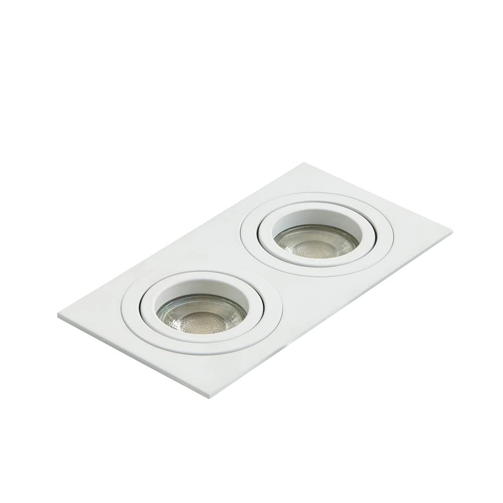 LITECRAFT Evra Recessed Downlight Rectangular Tiltable Spotlight - (2 Light, White)