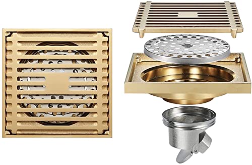 Drenaje Desagüe de ducha cuadrado de 4 pulgadas, desagüe de piso de ducha de latón con rejilla de cubierta extraíble, escurridor de piso con colador de pelo for cocina, baño, garaje y sótano (blanco: