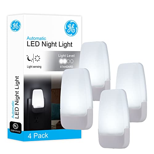 Image of GE LED Night Lights Plug Into Wall, Dusk to Dawn Sensor, Ambient Lighting, Dorm Room Essentials, Bathroom Decor, Smart Home, for Bedroom, Cool White, 55992, 4 Pack