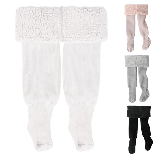 Fohuanky Mallas Térmicas Abrigadas con Pies para Niña/Niño, Forro Polar - Recién Nacido, Bebé, Infantil 0-6 Años - Suaves, Cálidas para Vestidos y Botas (FR/ES, Edad, 1 año, 2 años, Blanco)