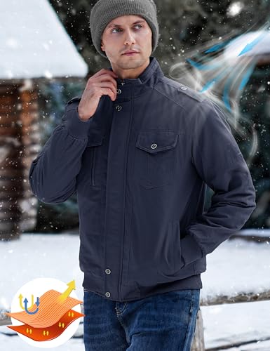Image of TACVASEN Men's Lightweight Military Cotton Jacket Casual Windbreaker Coat | with zipper and hidden snap,stand collar,multi pockets,tactical m65 field cargo outerwear for winter & fall,utility windproof