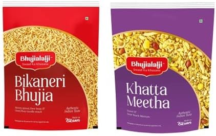 Bhujialalji Bikaneri Bhujia, Khatta Meetha (Combo pack of 2) 2kg | Rajasthani Namkeen | indian Spices | Indian Tea Time Fresh & Mixture | Ready to eat.