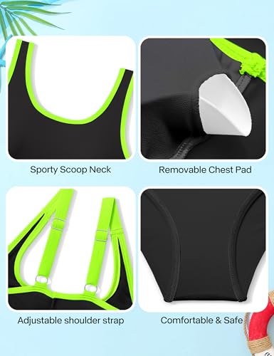 Image of Girls Swimsuit Double Strap High Waist Sporty Bikini Swimsuits Swim Cover Up Skirt 3 Piece Set