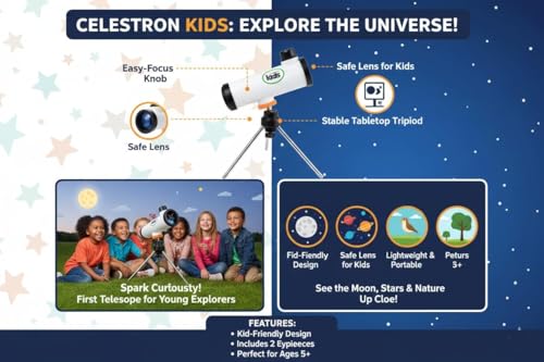 Image of Celestron Kids 50mm Newtonian Telescope - Beginner Astronomical Telescope for Children - Easy to Use, Lightweight & Educational Pack of 1
