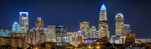 Charlotte Skyline 2020 Photo Print UNFRAMED Night Color Skyline 11.75 inches x 36 inches Queen City Downtown Photographic Panorama Poster Picture Standard Size
