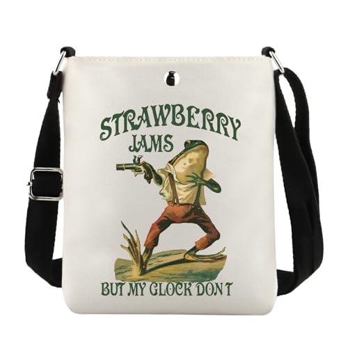 TOBGBE Funny Meme Gift Strawberry Jams But My Don't Crossbody Bag Western Cowgirl Frog Meme Gifts