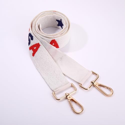 Image of 4th of July Purse Strap Red White Blue Beaded USA Star Purse Strap Replacement American Independence Day Outfits