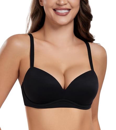 Image of HACI Women's Push Up Bra Wirefree Padded Plunge Everyday T-Shirt Comfortable Seamless
