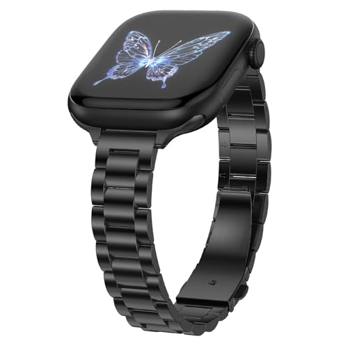 Band Mince Métal pour Apple Watch 49/46/45mm : Bracelet élégant en acier inoxydable noir iWatch Ultra 2