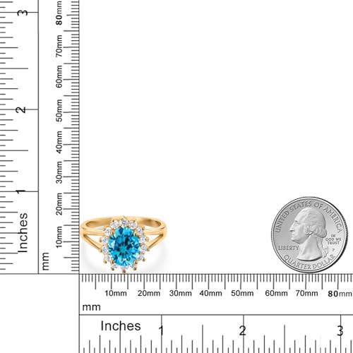 Gem Stone King 18K Gold Plated Vintage Victorian Blue and White CZ Cubic Zirconia Halo Engagement Ring for Women (Available in size 6,7,8)3