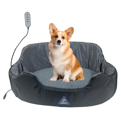 Self-Warming Heated Orthopedic Dog Bed with Dual-Side Comfort (Grey) Reversible Heating Pad for Cats & Small Pets Waterproof and Machine Washable