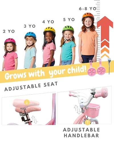 Image of bicystar Girls Bike Ages 2-8, 12-18 Inch with Training Wheels, Pink /Blue | Removable training wheels, basket and streamers, carbon steel frame, adjustable seat & handlebar, coaster or hand brake