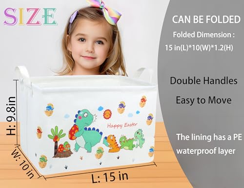 Image of Large Rectangular Easter Baskets Empty Waterproof Boy Toy Box Foldable Kid's Gifts Storage Bin Spring Room Decor(Arrange Dinosaur Egg)