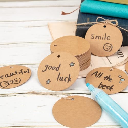 6CM Runden Geschenkanhänger, 195 Stück Kärtchen zum Beschriften,Handmade Label Kraftpapier Anhänger für Handmadeprodukte,Braun Geschenk Etiketten,Papieranhänger mit Schnur für Geschenke,Handgefertigte