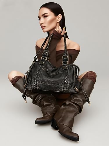Image of Worldlyda Crossbody Bags for Women Large Tote Soft Leather Purses Washed Y2K Hobo Vintage Handbag Shoulder City Bag