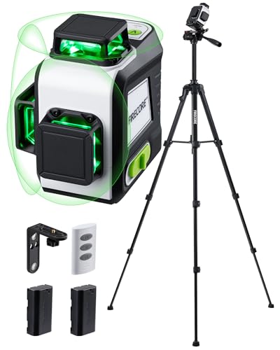 Firecore Niveau Laser 360 Autonivelant avec Trépied 150cm,Niveau Laser Vert 12 lignes avec 2 Batteries lithium-ion et en charge USB, lazer niveaux bricolage avec Télécommande et étui de transport