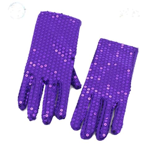 Kids Shining Sequins Gloves Lightweight Full Finger Gloves Singing Gloves Christmas Party Shinning Dancing Gloves, About 17.5cm long, Red3