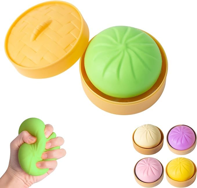 Dumpling Squishies Toy, Giant Glitter Dumpling, Colorful Dumplings Stress Balls Fidget Sensory Toy,Squeeze Dough Ball Stress Relief Hand Toys with Food Steamer Stretchy Desk Toys