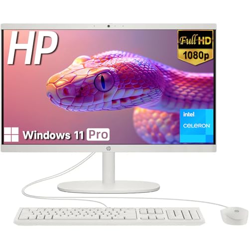 Image of HP 22 inch FHD IPS All in One Desktop PC, VA Panle LED, Intel Celeron J4025, 4GB DDR4, 128GB SSD, Intel UHD Graphics, Wired Keyboard & Mouse, Wi-Fi 6, 1x HDMI, 1 1x USB-C, 4 x USB-A, Windows 11 Pro, White