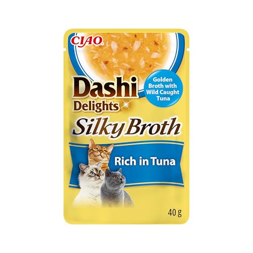 INABA Dashi Delights Silky Broth, Caldo para Gatos de Atún, Comida Húmeda Rica en Proteínas, Ingredientes Naturales, Snack Húmedo para Gatos, Sopa para Gatos, 1 sobre x 40 g