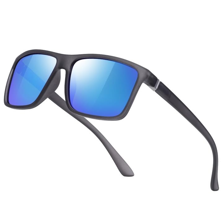 suoso Polarisiert Sonnenbrille Herren Damen Unisex Schwarz Retro Ultraleicht Rahmen UV400 Shutz Sonnenbrillen Polarisierte Klassische Brille für Fahren Geschäftsreise Reise Eisblau/Grau