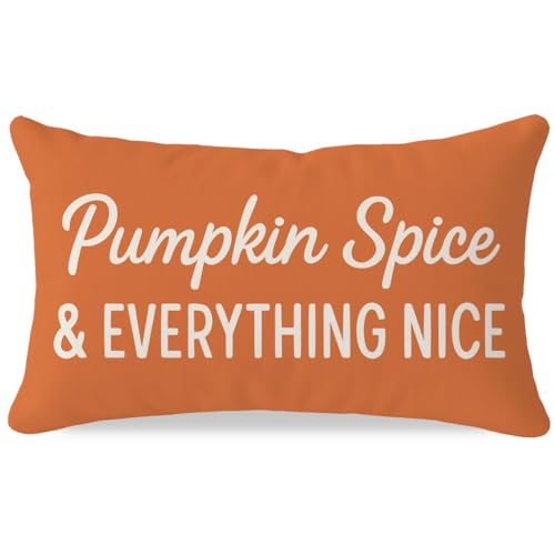 PANDICORN Fall Throw Pillow Covers 12x20, Pumpkin Spice & Everything Nice Orange Lumbar Decorative Cushion Case, Fall Decorations for Home Decor Outdoor Autumn Sign for Living Room Sofa Couch Porch