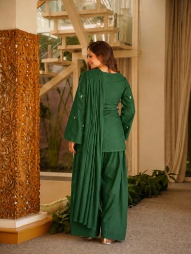 Image of ANNI Designer Women's Cotton Blend Embroidered Straight Kurta with Farshi Salwar and Dupatta | Ethnic Kurta Set for Women Stylish Indian Outfit Designer Suit Set Ethnic Clothing Collection