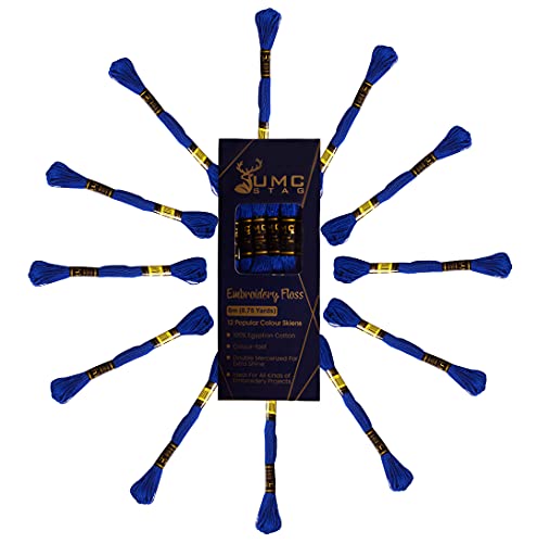 Image of Dark Royal Blue Embroidery Thread, 12 Pieces, 100% Egyptian Cotton, Premium Skeins, Oeko-Tex Certified, 8.75 Yards Long, Cross Stitch Embroidery Floss