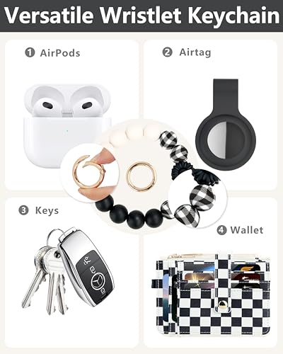 Image of Wristlet Wallets for Women Cute Keychain Wallet with AirTag Holder RFID Small Credit Card Holder Boho Beaded Wallet Keychain Wristlet