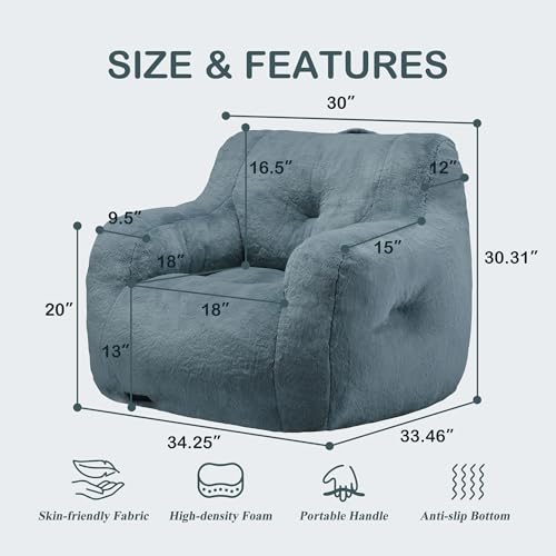 Image of Hobestluk Bean Bag Chair for Adult Small Bean Bag Chairs with Arms Furry Beanbag Chair with Foam Filler Stuffed Bean Bag Sofa for Reading in Bedroom Living Room and Dorms (Blue Grey)