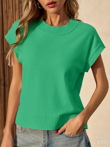 Image of Saodimallsu Womens Cap Short Sleeve Sweater Vest Summer Casual Crew Neck Loose Knit Lightweight Pullover Tank Tops