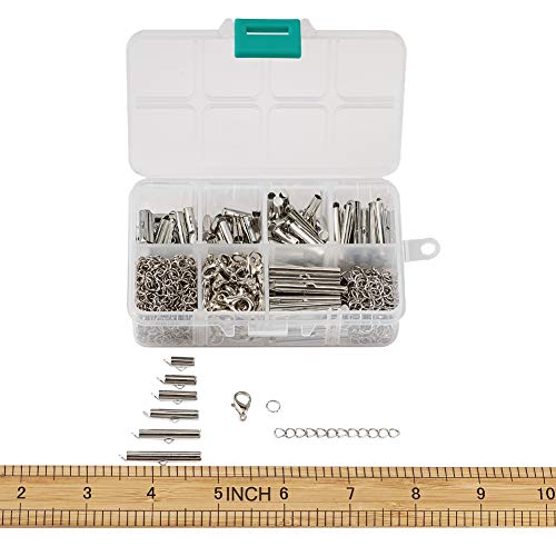 Beadthoven 1Box 6Sizes Iron Slide On End Clasps With Twist Extender Chains Jump Rings & Alloy Lobster Claw Clasps Tube Crimp Cord Ends Finding For Jewelry Making 10Mm/13Mm/16Mm/20Mm/25Mm/30Mm #TOP7